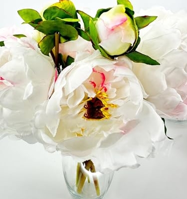Product: 9 Stem White and Pink Peony Bouquet, Artificial Wedding Flower for Home Garden Party Floral Decor(Pink,NO VASE) for Wedding/Home Decoration