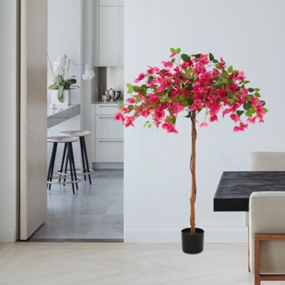 Product: 1 Pack 47" Artificial Bougainvillea Tree, Realistic Fake Plants with Planter, Decorative Topiary Plant for Outdoor, Indoor, Porch, Garden, Patio Decor (Red-Small)