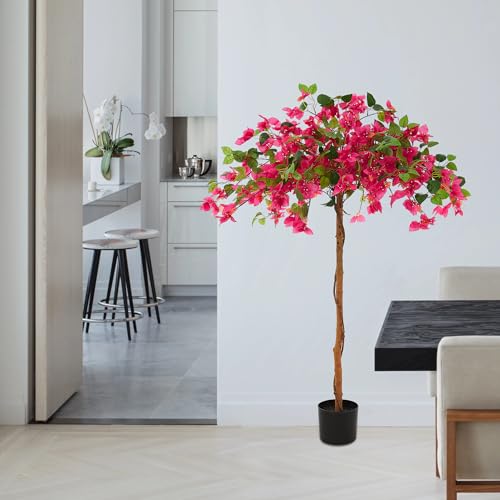 Product: 1 Pack 47" Artificial Bougainvillea Tree, Realistic Fake Plants with Planter, Decorative Topiary Plant for Outdoor, Indoor, Porch, Garden, Patio Decor (Red-Small)