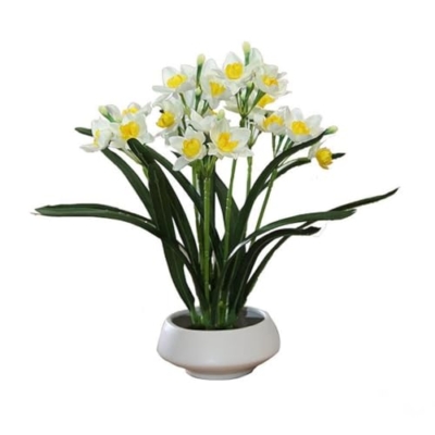 Product: ROSPFKELSC Artificial Narcissus Flowers with Vase, Three-Dimensional Floral Display for Living Room, Dining Table, Porch, TV Cabinet, Centerpiece Decor