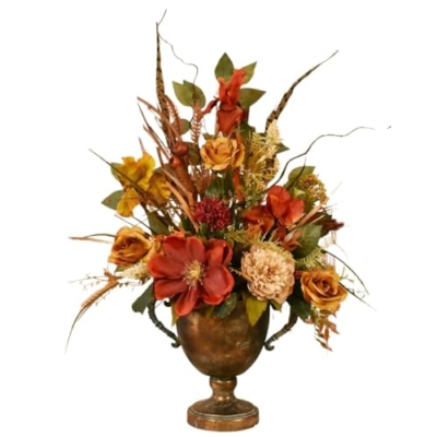 Product: Brick and Gold Silk Iris,Rose Floral Arrangement in Metal Urn for DIY Weddingr Centerpieces Arrangements Party Tables Home Decorations Garland for Table Centerpiece Holiday Party Weddi(360VIEW)