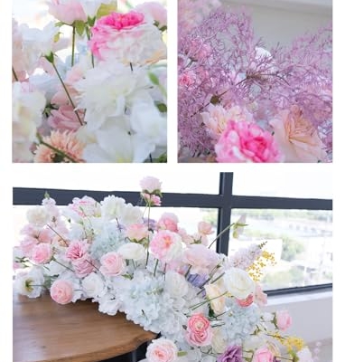 Silky Flower Store Artificial Flower Garland Runner, Cascading Wedding Centerpiece, Pink White Hydrangea Rose Decor, 240cm x 110cm 15 15 Product: 94.5in Artificial Flower Garland Runner, Cascading Floral Centerpiece for Wedding & Banquet Table Decor, Hotel Event Conference Party Backdrop, Faux Hydrangea Rose Bouquet