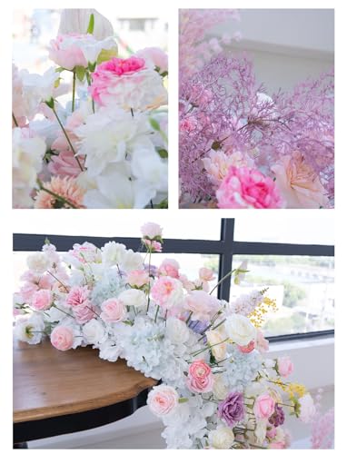 Silky Flower Store Artificial Flower Garland Runner, Cascading Wedding Centerpiece, Pink White Hydrangea Rose Decor, 240cm x 110cm 6 6 Product: 94.5in Artificial Flower Garland Runner, Cascading Floral Centerpiece for Wedding & Banquet Table Decor, Hotel Event Conference Party Backdrop, Faux Hydrangea Rose Bouquet