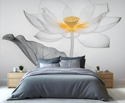 Product: Ink Lotus Mural Retro Zen Lotus Mural Transparent Floral Art Wall Murals Simple Flower Botanical Wallpaper for Bedroom Not Peel and Stick Murals for Living Room 78.7" x 55.2"