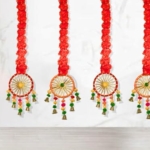 Product: MANTRAMART Artificial Marigold Flower Garland with Pom Pom & Bell – Pack of 4 – Hanging Decoration for Home, Diwali, Wedding, Pooja, Festival & Event Decor