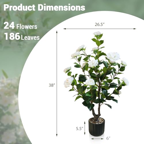 Product: 2 Pack Artificial Camellia Tree, 38 Inch Flower Plants Artificial Plant, Faux Floral Plant Blooming Tree in Cement Pot, Greenery Potted Plant for Indoor Outdoor Office Home Porch Decor