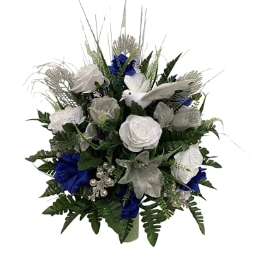 Product: Jucgghk Vivid and Realistic Floral Art Blue Silver White Cemetery Flowers, Artificial Graveside Flowers for Cemetery Headstones Decoration(2)