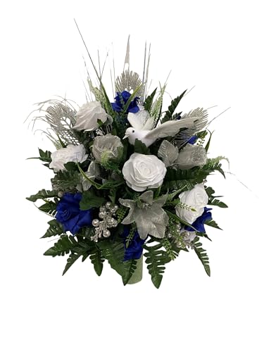 Product: Jucgghk Vivid and Realistic Floral Art Blue Silver White Cemetery Flowers, Artificial Graveside Flowers for Cemetery Headstones Decoration(2)