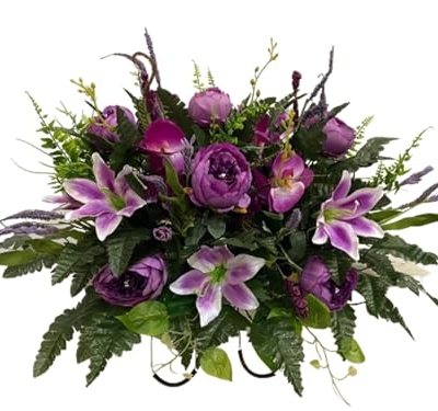 Product: Jucgghk Vivid and Realistic Floral Art Purple Spring Cemetery Flowers,Grave Site Flower,Headstone Flower,Flower for Cemetery