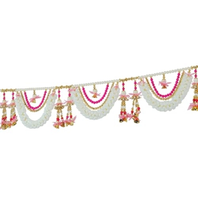 Product: Artificial Toran Door Hanging Set with Mogra Flowers with Moti Garlands Toran Bandanwar for Wedding Entrance for Indian Traditional Festival Home Decorations (Size:- 42" X 6'')(Pink & White)