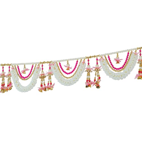 Product: Artificial Toran Door Hanging Set with Mogra Flowers with Moti Garlands Toran Bandanwar for Wedding Entrance for Indian Traditional Festival Home Decorations (Size:- 42" X 6'')(Pink & White)