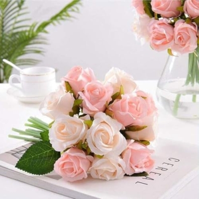 Product: Artificial Rose Flowers Bouquet 12 Heads – Silk Fake Flowers for Wedding Party Home Table Centerpiece Décor