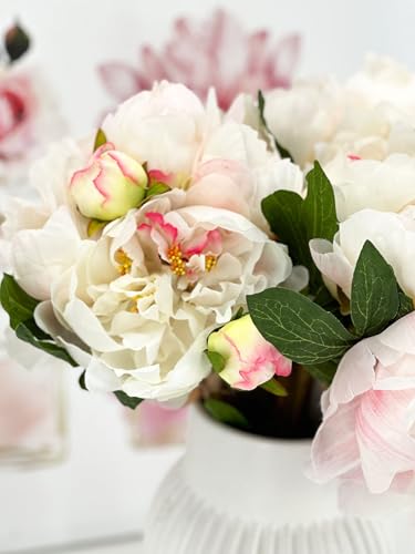 Product: 5 Stem White and Pink Flowers Tipped,Artificial Peony Bouquet for Indoor Vase Home Table Centerpieces Wedding(NO VASE) for Wedding/Home Decoration