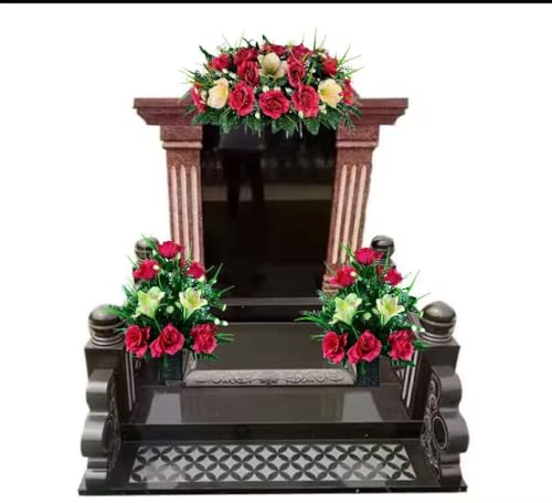 Product: Taozhiyuan Welcome Logo Flowers Cream Pink Amaryllis and Fuchsia Rose Cemetery Saddle and Flowers,Mothers Day Artificial Flowers for Headstone(NO VASE)