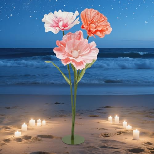 Product: NTNOEA Giant Artificial Flowers Set of 3-55 Inch Tall Large Crepe Paper Flowers with Stand, Oversized Fake Flowers for Wedding Decor, Photo Backdrop, Party Centerpiece (Pink/Peach/Orange)