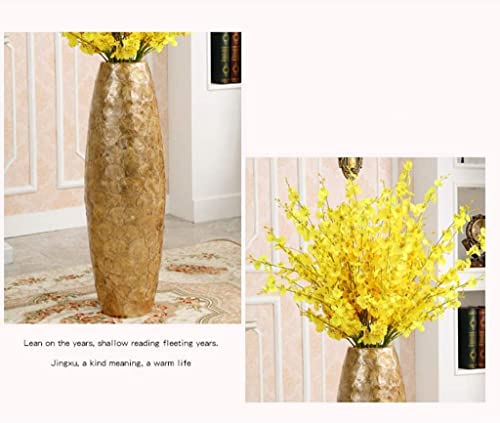Product: DSXLY Floor Standing Artificial Flowers w/Tall Golden Vase Chinses Yellow Artificial Dancing Orchids Living Room Flower Arrangement Wedding Home Office Party Decoration