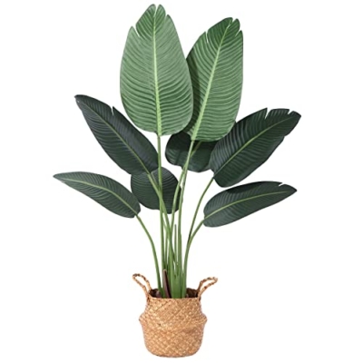 Product: Ferrgoal Artificial Plants 4FT Artificial Bird of Paradise Plant in Pot, Tall Fake Tree with Woven Basket, Realistic Faux Palm Tree 8 Trunks Silk Plants for Modern Home Décor Indoor Outdoor Office