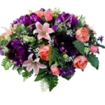 Product: Jucgghk Vivid and Realistic Floral Art 28" Lilies Flower Cemetery Saddle, Beautiful Headstone Saddle Arrangement for Outdoor Gravestone Decorations