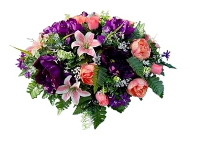 Product: Jucgghk Vivid and Realistic Floral Art 28" Lilies Flower Cemetery Saddle, Beautiful Headstone Saddle Arrangement for Outdoor Gravestone Decorations