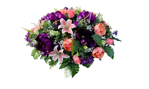 Product: Jucgghk Vivid and Realistic Floral Art 28" Lilies Flower Cemetery Saddle, Beautiful Headstone Saddle Arrangement for Outdoor Gravestone Decorations