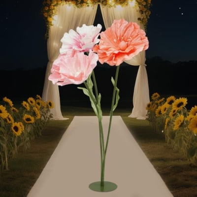 Product: NTNOEA Giant Artificial Flowers Set of 3-55 Inch Tall Large Crepe Paper Flowers with Stand, Oversized Fake Flowers for Wedding Decor, Photo Backdrop, Party Centerpiece (Pink/Peach/Orange)