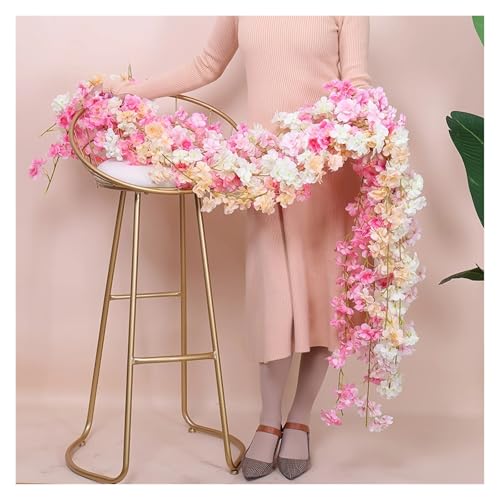 Product: WHYLE Furniture Decoration 180cm Artificial Silk Flowers Vines Backdrop Wall Decor Fake Flowers Home Party Wedding Decoration Hanging Flower Sakura Garland Artificial Flower(180CM-DK Pink)