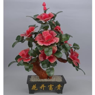 Product: Artificial Jade Bonsai, Pink Peony Flower Decorative Tree, 38x14x58cm, Decorative Desk Display, Indoor Ornament for Home Office, Low Maintenance
