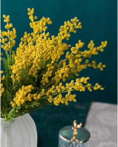 Silky Flower Store Artificial Yellow Acacia Mimosa Flowers with Vase, Silk Floral Arrangement, Faux Yellow Blossom Decor, 32.5cm 4 4 Product: HUANGWUZ Artificial Yellow Acacia Mimosa Flowers, Lifelike Silk Floral Arrangement with Vase, Home, Wedding Party Table Décor, Low Maintenance