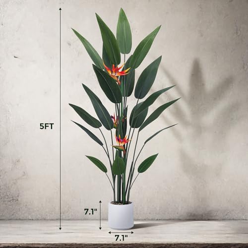 Product: Jocoevol Artificial Bird of Paradise Plant 5 Ft Tall Fake Banana Leaf Plant for Indoors and Outdoors, Artificial Flowers, Faux Palm Tree with Plastic Pot for Office and Home Decor