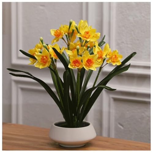 SHUawan Artificial Daffodils in Ceramic Vase, Realistic Silk Flower Arrangement for Home, Wedding, Dining Table, Yellow(Black) - Artificial Flower Arrangements Product: SHUawan Artificial Daffodils in Ceramic Vase, Realistic Silk Flower Arrangement for Home, Wedding, Dining Table, Yellow(Black)