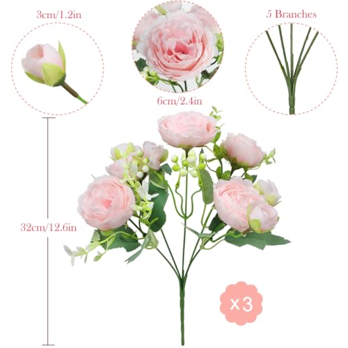 Product: ZGTS 3 Bunches Peony Artificial Flowers Silk Peonies Bouquets Pink Flowers for table Centerpieces Floral Arrangement Faux Flowers for Home Kitchen Garden Party Wedding Decoration