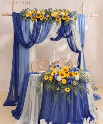 Product: TINGE TIME Artificial Sweetheart Flower Swag with Tablecloth and Table Runner, Pack of 3 Floral Arrangement for Wedding Sweetheart Table Centerpiece Decoration Valentine's Day (Sunflower&RoyalBlue)