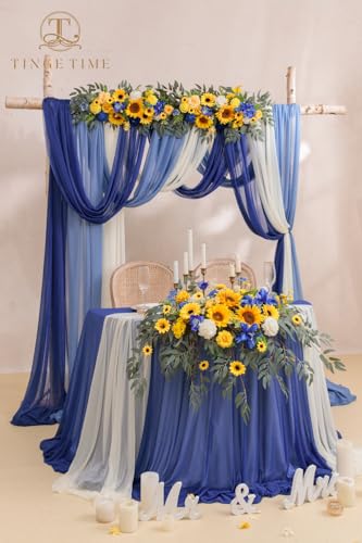 Product: TINGE TIME Artificial Sweetheart Flower Swag with Tablecloth and Table Runner, Pack of 3 Floral Arrangement for Wedding Sweetheart Table Centerpiece Decoration Valentine's Day (Sunflower&RoyalBlue)