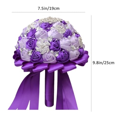 Silky Flower Store Artificial Wedding Bridal Bouquet Silk Rose Purple Lavender, Handmade Faux Flower Bunch, 19cm 8 8 Product: CarpeCoras Wedding Bridal Bouquet Silk Rose Handmade Artificial Flower Bunch Bouquets for Bride Bridesmaid Holding Toss Round Sparkling Rhinestone Purple & Lavender 7.5inch