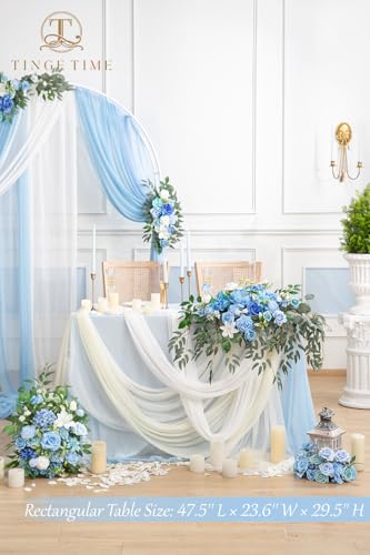 Product: TINGE TIME Artificial Sweetheart Flower Swag with Tablecloth and Table Runner, Pack of 3 Floral Arrangement for Wedding Sweetheart Table Centerpiece Decoration Valentine's Day (Provence Blue)