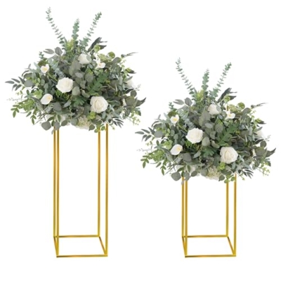 Product: Angela flower 2pcs Big 23inch Artificial White & Green Centerpieces Decor for Tables, Floral Arrangement Bouquet for Wedding Reception Aisle Ceremony Party Flowers Balls (Without Stand)