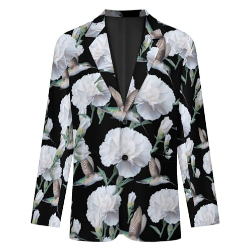 Product: Hummingbird White Carnation Flower Men's Slim Suit Long-Sleeve Prom Tuxedo Classic Two Button Business Jacket XL