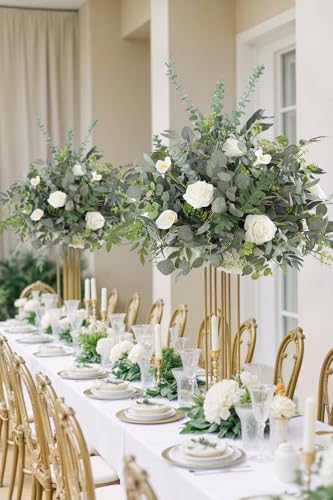 Silky Flower Store Artificial White Green Flower Ball Centerpieces, Wedding Reception Aisle Decor, 23.6in, 2pcs 1 1 Product: Angela flower 2pcs Big 23inch Artificial White & Green Centerpieces Decor for Tables, Floral Arrangement Bouquet for Wedding Reception Aisle Ceremony Party Flowers Balls (Without Stand)