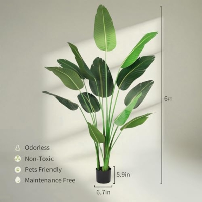 Silky Flower Store Artificial Bird of Paradise Plant, Faux Tropical Tree Indoor Outdoor Décor, 5.9ft 12 12 Product: Worth Garden Artificial Bird of Paradise Plant 5.9ft, Tall Faux Tropical Tree for Home and Office Décor, Lifelike Greenery for Indoor and Outdoor Use