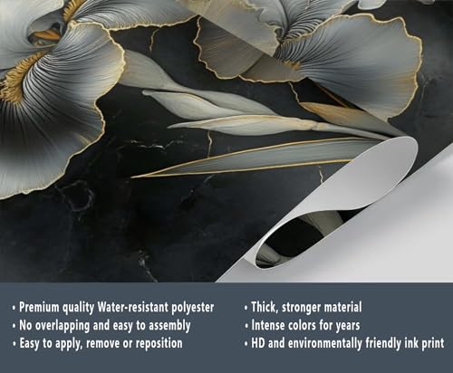 Product: Gray Iris Wall Mural Vintage Dark Floral Mural 3D Luxury Floral Wallpaper for Living Room Vintage Tropical Flower Murals Green Botanical Murals for Bedroom 169.3" x 118.2"