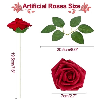 Product: SPORTYOUTH 100 Pcs Artificial Roses Red and 30 Pcs Glitter Poinsettia Artificial Christmas Flowers Red with Clips