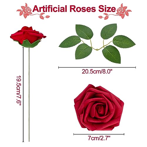 Product: SPORTYOUTH 100 Pcs Artificial Roses Red and 30 Pcs Glitter Poinsettia Artificial Christmas Flowers Red with Clips