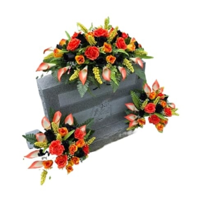 Product: Black Headstone Saddle, Orange Grave Flowers Cone Set for Memorial Decoration for a Motorcycle Biker Garland for Table Centerpiece Holiday Party Weddi