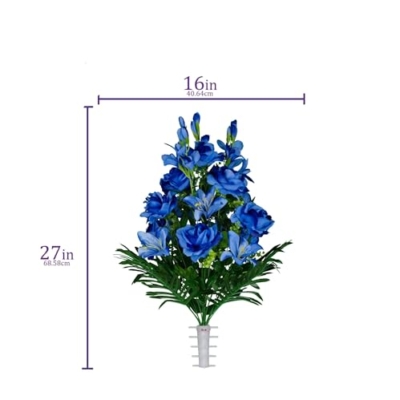 Product: Jucgghk Vivid and Realistic Floral Art Blue Gladiolus, Roses, and Lilies Cemetery Arrangement，Summer Blue Flowers for Grave Tombstone Decorations(NO VASE)