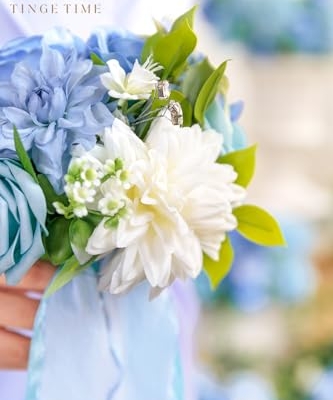 Product: TINGE TIME 7 Inch Artificial Flowers Wedding Bouquets for Bridesmaid, Set of 4, Provence Blue Bride Tossing Bouquet for Summer Wedding Ceremony Bridal Shower Rehearsal Dinner Vintage Party