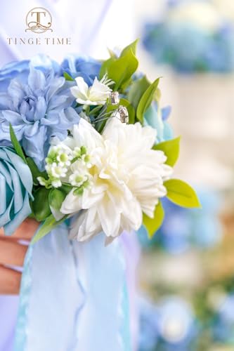 Product: TINGE TIME 7 Inch Artificial Flowers Wedding Bouquets for Bridesmaid, Set of 4, Provence Blue Bride Tossing Bouquet for Summer Wedding Ceremony Bridal Shower Rehearsal Dinner Vintage Party