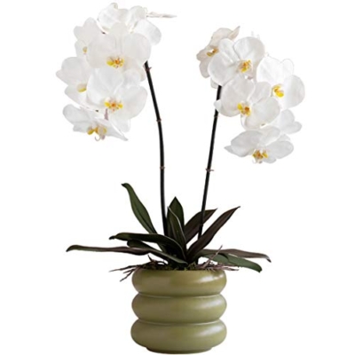 Product: Artificial Orchid Flower with Ceramics Vase Set White Phalaenopsis Flower Faux Orchid Faked Flowers Potted Plants, 23.6" H Table Centerpiece Office Wedding Party Decoration