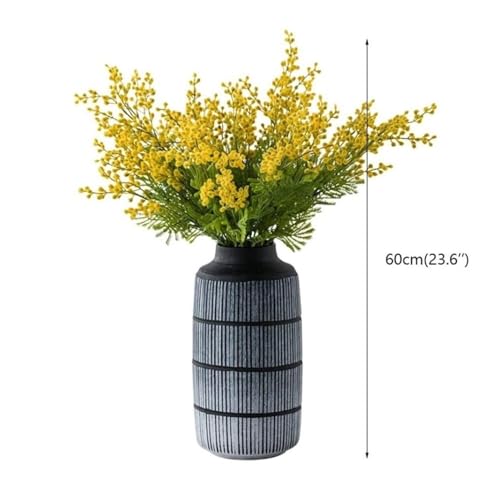 Silky Flower Store Artificial Yellow Acacia Mimosa Flowers, Blue Vase Home Wedding Decor 20.5cm 1 1 Product: Artificial Yellow Acacia Mimosa Flowers in Blue Vase – Silk Fake Flowers for Home, Wedding, Party Table Decoration(Blue Vase+Flower)
