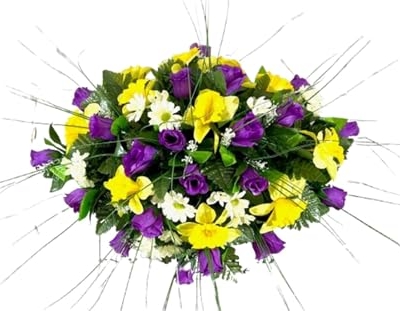 Product: Jucgghk Vivid and Realistic Floral Art Durable Purple and Yellow Headstone Cemetery Saddle, 22-24” Cemetery Flower Arrangement,Cemetery Memorial Flowers for Grave Tombstone Decorations