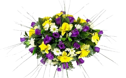 Product: Jucgghk Vivid and Realistic Floral Art Durable Purple and Yellow Headstone Cemetery Saddle, 22-24” Cemetery Flower Arrangement,Cemetery Memorial Flowers for Grave Tombstone Decorations